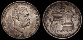 Hawaii Quarter Dollar 1883 Breen 8032 UNC with minor cabinet friction, and a small nick by the shield on the reverse, with mint lustre over golden ton...