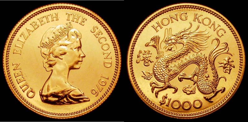 Hong Kong $1000 1976 Lunar Year of the Dragon in Gold KM#40 Lustrous UNC in the ...