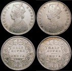 India Half Rupees (2) 1887 Calcutta, C incuse KM#490 GEF/AU the reverse with some lustre, 1889 Calcutta, C incuse KM#490 GEF/AU with a light stain in ...