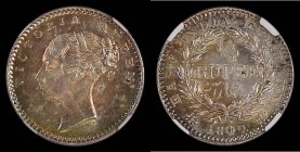 India Quarter Rupee 1840 Bombay, Legend continuous over bust, No initials on truncation, Stop after date, 20 berries in wreath, KM#453.1, UNC and colo...