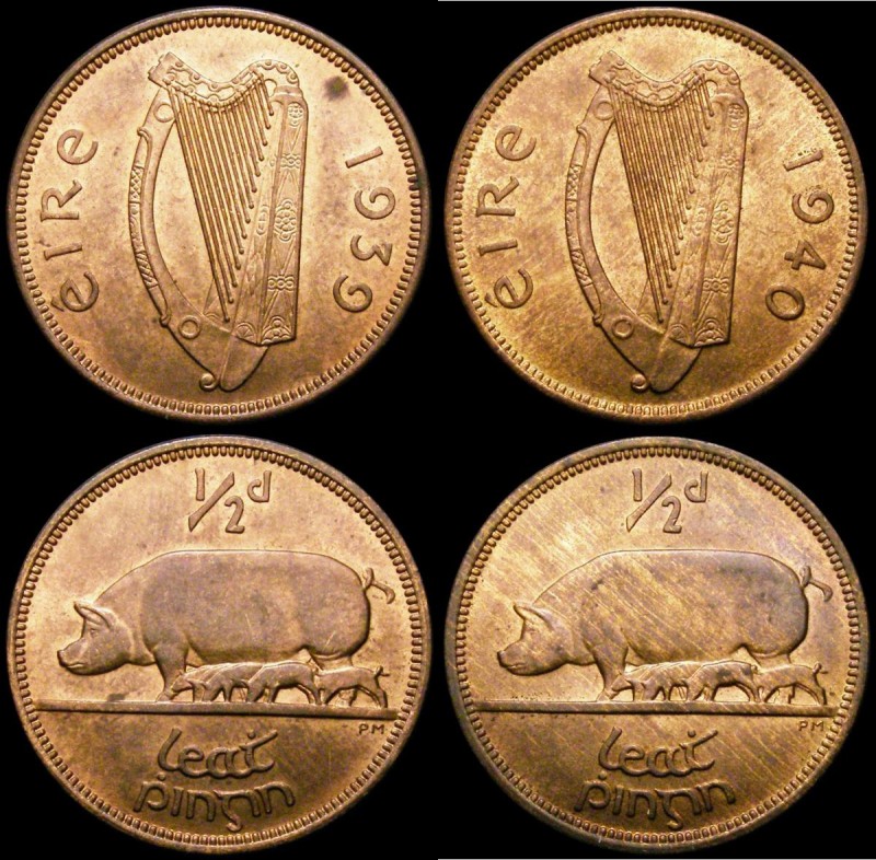 Ireland Halfpennies (2) 1939 S.6644 UNC and lustrous with a small spot on the ob...
