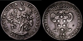 Italian States - Livorno Pezza Della Rosa 1684 Crown breaks legend KM#15.2 some scratches to the edge at 12 o'clock suggesting once in a mount, VF wit...