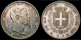 Italian States - Sardinia Lira 1860 F//M, Milan mint KM#142.3 VF/GVF toned with some scratches in the obverse field, Rare