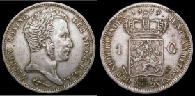 Netherlands Gulden 1824 No dash between crown and shield. Privy mark Torch, Utrecht Mint KM#55 VF with an edge knock, Rare