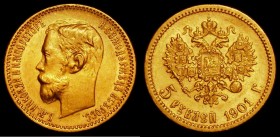 Russia 5 Roubles Gold 1901 ф3 Y#62 VF the reverse slightly better