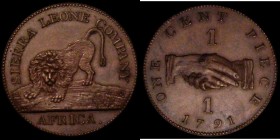 Sierra Leone One Cent 1791 30mm diameter in bronze KM#1 UNC and attractively toned with some minor dirt within the lion's tail