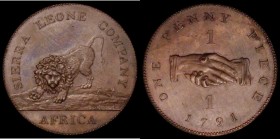 Sierra Leone Penny 1791 32mm diameter in bronze KM#2.1 Toned UNC with a few very small spots, the obverse fields a little prooflike