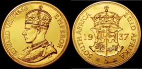 South Africa INA Fantasy Crown 1937 Edward VIII crowned and draped bust with KING EMPEROR legend, in Barton-style gold plate, Plain edge, 20.45 gramme...