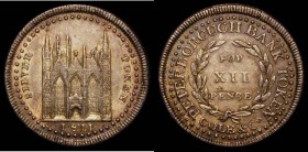 Shilling 19th Century Northamptonshire 1811 Peterborough - Peterborough Cathedral, Cole & Co. Davis 5, GVF with signs of old gilding with golden tone,...