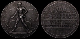 Austria Calendar Medal 1944 Obverse : Saturn standing on the rings of the planet, sowing seeds, the reverse a calendar showing all the dates of the Su...