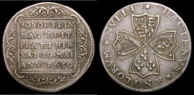 Birth of Prince Charles (King Charles II) 1630 30mm diameter in silver Eimer 115 Obverse four heart-shaped shields united in the centre at their bases...
