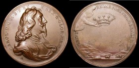Charles I Death and Memorial 1649 (undated) 50mm diameter in copper by J.and N.Roettier Eimer 162a Obverse bust right armoured and draped, CAROL.D.G.M...