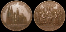 Germany - 1880 Cologne Cathedral - Shrine of the Three Kings 51mm diameter in bronze by Gottfried Drentwett. Obverse: DER DOM ZU KOLM / BEGONNEN 1248 ...