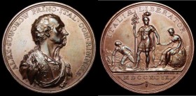 Russia - Count Alexander Suvorov Italian Campaign medal 1799 48mm diameter in bronze by C.H.Kuchler. Obverse Bust right, draped ALEX . SUWOROW PRINC ....
