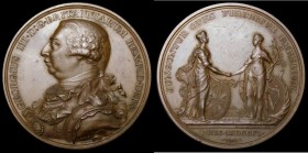 Union of Great Britain and Ireland 1801 49mm diameter in bronze by C.H.Kuchler for M.Boulton, Eimer 927var, Obverse Bust of George III left, armoured ...