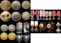 GB and World Medals, Badges, and miniatures includes some in silver (15) many are Fire service related , includes two replica pieces, in mixed grades