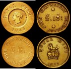 Coin Weights (2) 1821 Royal Mint for Half Sovereign, Obverse: Lion on Crown, Reverse: 2Dw. 13 1/8 Gr: Near VF the obverse with some scratches, 1843 Ob...