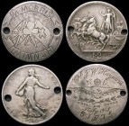 Engraved (2) Italy 2 Lire 1914 engraved Cpl.J.W.Hayward Royal Air Force Italy 1918. with logo, 51975, Good Fine, holed at 3 and 9 o'clock. France 2 Fr...