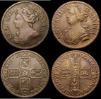 Jettons (2) 1702 Queen Anne, reverse four shields in cruciform 23.5mm diameter in brass? GVF, 1761 Queen Anne, reverse four shields in cruciform NVF