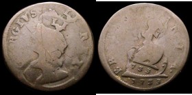 Mint Error - Mis-strike Farthing George II 1733 a spectacular double striking, the obverse with the King's head double struck, the reverse with two da...