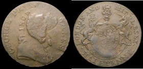 Mint error - Mis-Strike Halfpenny 18th Century Middlesex Prince of Wales DH955/956 edge Payable at Lancaster, London or Bristol a spectacular mis-stri...