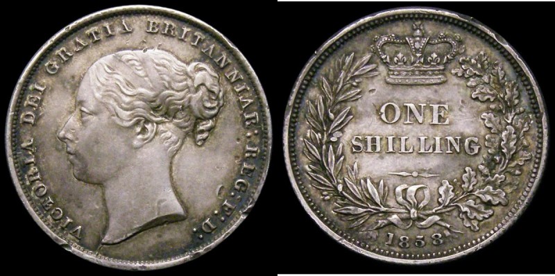 Mint Error - Mis-Strike Shilling 1858 the edge split around 60% of the coin GVF