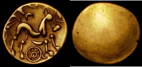 Celtic Gold Stater - British Remic type, uninscribed, Reverse: Triple-tailed horse with wheel below, Obverse blank, type Qb, S.39, 5.96 grammes VF