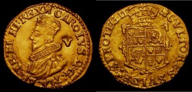 Gold Crown Charles I Group B, Second Bust, in ruff, armour and mantle S.2711 mintmark Castle Near EF with a slight weakness to the top right of the sh...