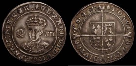 Shilling Edward VI Fine Silver Issue S.2482 mintmark Tun GVF toned, the obverse with a scratch in the right field, and a minting flaw above the King's...