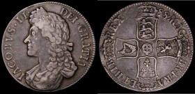 Crown 1688 QVARTO as ESC 80, Bull 746 the obverse having unbarred A in IACOBVS and the second A in GRATIA is also unbarred. The edge reading DECUS ET ...