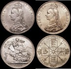 Crown 1889 ESC 299, Bull 2589, Davies 483 dies 1A, EF and lustrous, with traces of light toning, Double Florin 1890 ESC 399, Bull 2703 EF lightly clea...