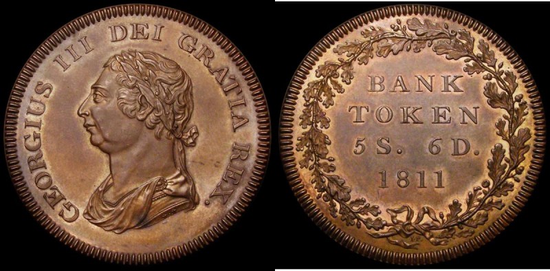 Dollar Bank of England 1811 Five Shillings and Sixpence Proof in copper Obverse ...