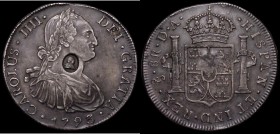 Dollar George III Oval Countermark on 1794 Chile 8 Reales, Santiago Mint ESC 134, Bull 1853, Countermark Fine/Host coin approaching VF with a little d...