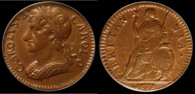 Farthing 1675 5 over 3 LCGS variety 6 A/UNC and nicely toned, in an LCGS holder and graded LCGS 75, Rare, this being the only example thus far recorde...