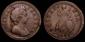 Farthing 1697 struck on a large 25mm diameter flan weight 5.56 grammes (85.8 grains) Fine, an unusual piece and unlisted as such by Peck