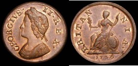 Farthing 1736 Peck 864 UNC or near so with traces of lustre, George II Young Head issues seldom seen in lustrous grades, Ex-London Coins Auction A141 ...