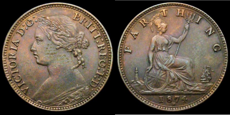 Farthing 1874H both Gs over Freeman 527 dies 4+C GVF and graded 50 by CGS a very...