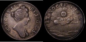 Farthing Pattern or Medalet Mary II in silver undated, Montagu 19 Obverse bust right MARIA . II . DEI . GRA, Reverse: Full moon shining from among clo...