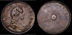 Farthing Pattern or Medalet William III in silver undated, Montagu 22 Obverse bust right GVLIELMVS. III. DEI. GRA, Reverse Sun with rays, NON.DEVIO Ab...