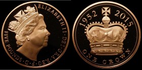 Five Pound Crown 2015 Queen Elizabeth II - The Longest Reigning Monarch, with James Butler portrait of the Queen, Gold Proof S.L43 FDC uncased in caps...