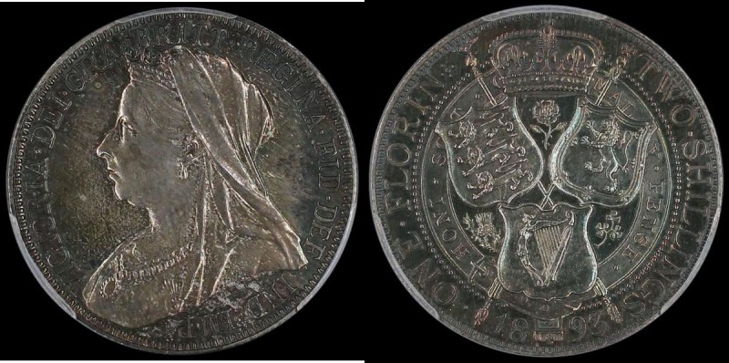 Florin 1893 Proof ESC 877, Bull 2963, Davies 831, dies 2A in a PCGS holder and g...