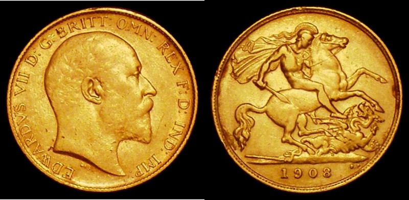 Half Sovereign 1908 VF with some old scratches obverse field