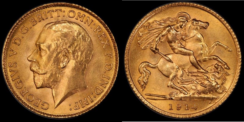 Half Sovereign 1914 Marsh 529, in a PCGS holder and graded MS65, only 4 coins ha...