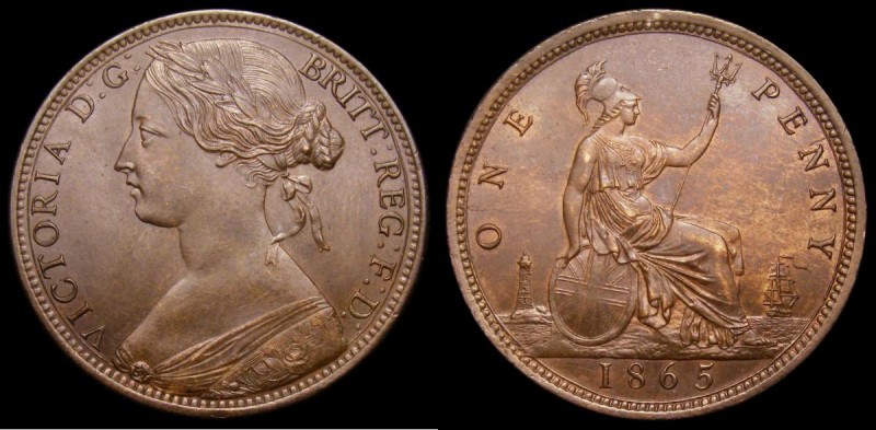 Penny 1865 Freeman 50 dies 6+G Toned UNC with a trace of lustre, in an LCGS hold...