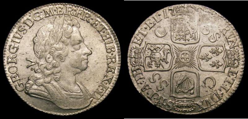 Shilling 1723 SSC C over SS ESC 1176A, Bull 1590 Lustrous UNC in an LCGS holder ...