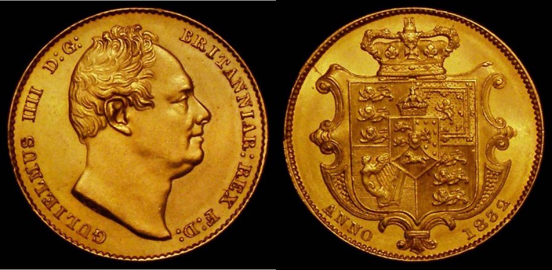 Sovereign 1832 Second Bust, Marsh 17 UNC and lustrous the reverse with the light...