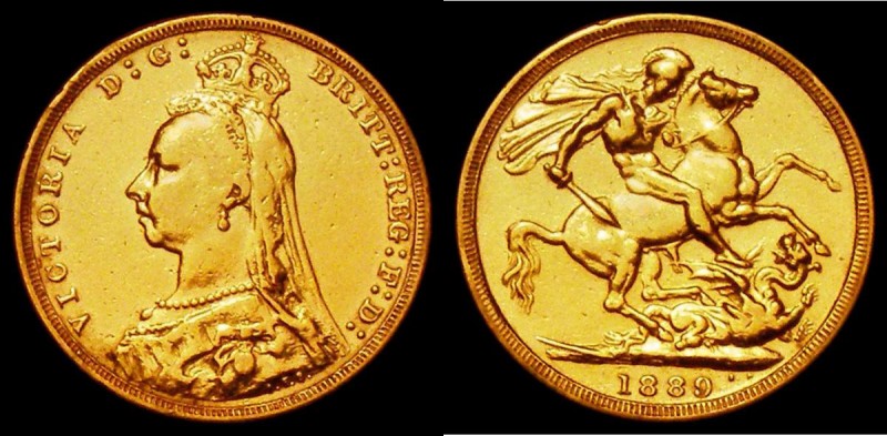 Sovereign 1889 M cleaned Fine