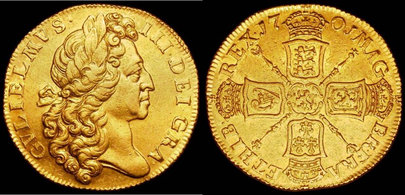 Two Guineas 1701 Fine Work S.3457 Near EF and retaining traces of original lustr...