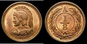Canada - Quebec - Anticosti Island 1/8th Penny or 1/8th Dollar 1870, 8 over lower 8 in date, Pattern in bronze 14mm diameter, Obverse: Helmeted Bust i...