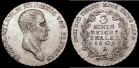 German States - Prussia 1/3 Thaler 1809A KM#386 UNC or near so and lustrous, the obverse with very light cabinet friction and light adjustment lines a...